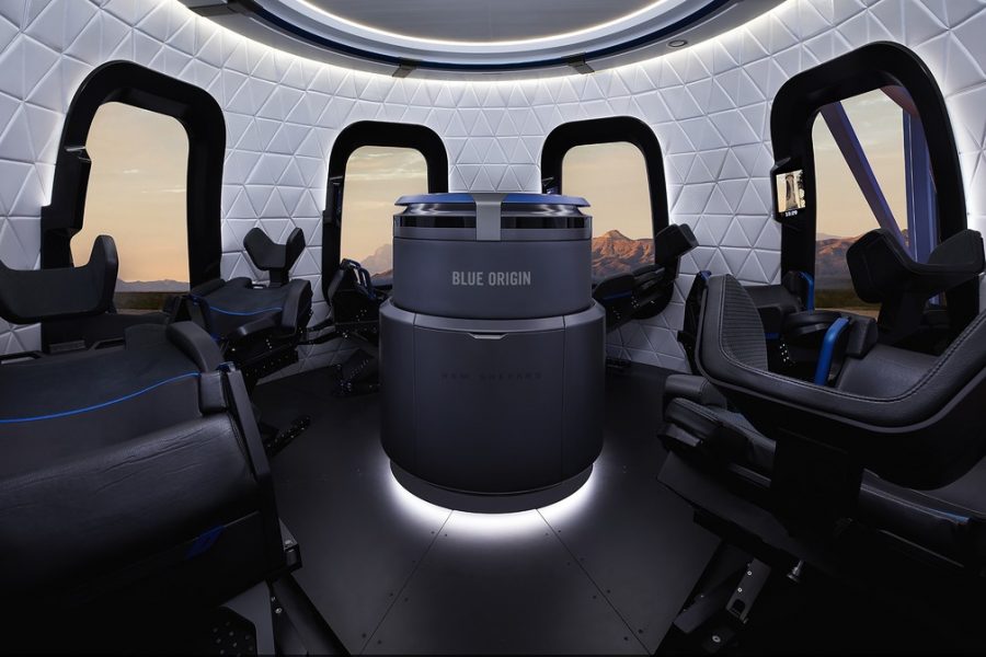 Interior da New Shepard, da Blue Origin — Foto: Michael Craft/Blue Origin