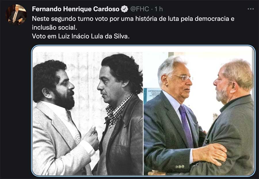 Publicação de FHC em apoio a Lula